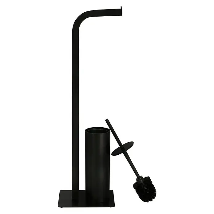 Camargue WC-Kombi-Bürstengarnitur Bellatrix - Höhe: 71,5 cm, Schwarz - Schwarze Toilettenpapierhalterung mit Bürste. Perfekt für jedes Badezimmer, spart Platz und hält das Bad sauber und ordentlich.