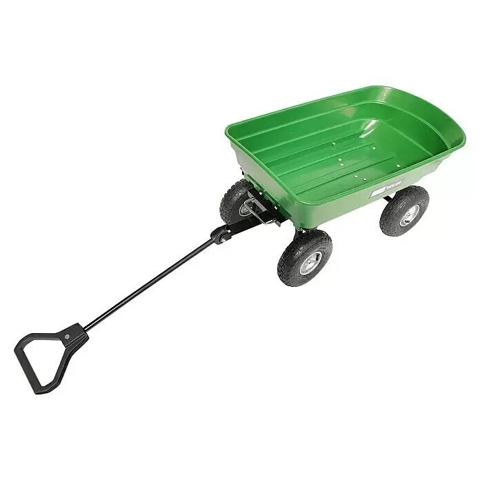 Güde Transportwagen Garten GGW 250 - 110 x 50 x 91 cm, 75 l - Grüner Kunststoff-Gartenwagen mit vier Rädern und langem schwarzem Griff.