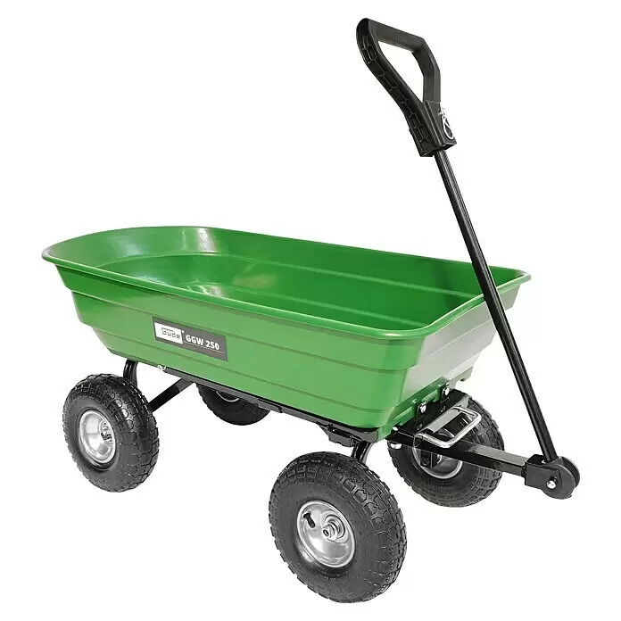 Güde Transportwagen Garten GGW 250 - 110 x 50 x 91 cm, 75 l - Grüner Gartenwagen mit Kippfunktion, vier Luftbereifung und schwarzem Handgriff.