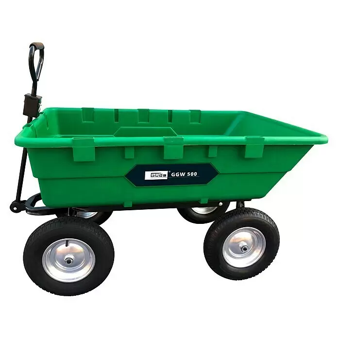 Güde Transportwagen Garten GGW 500 - 141 x 81 x 74 cm, 225 l - Grüner Kunststoff-Gartenwagen mit schwarzem Griff und Rädern zum Transport von Materialien.