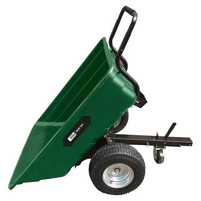 Güde Transportwagen Garten GGW 501 - L x B x H: 161,5 x 97 x 78,5 cm - Grüner Kippwagen aus Kunststoff mit schwarzem Metallrahmen, großen Rädern und Kippfunktion.