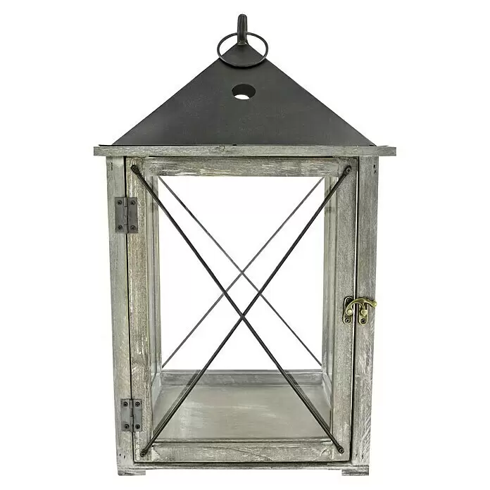 Holz-Laterne Vintage - L x B x H: 28 x 28 x 48 cm, Holz - Vorderansicht