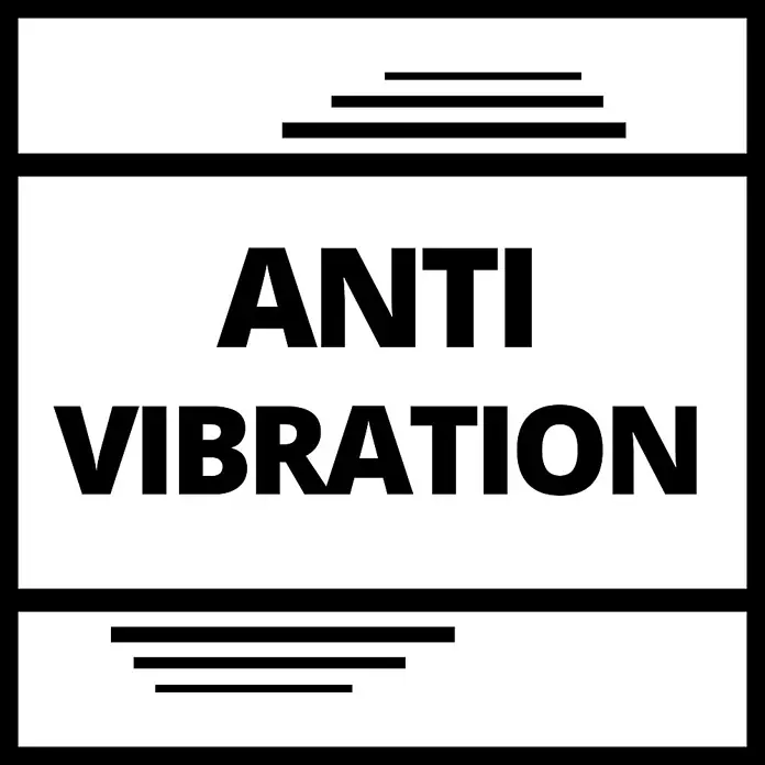 Einhell Abbruchhammer TE-DH 32 - 1.500 W, 32 J, SDS-Max-Aufnahme - Das Bild zeigt ein Schild mit der Aufschrift "ANTI VIBRATION", umgeben von schwarzen Linien. Das Design ist einfach und auffällig.