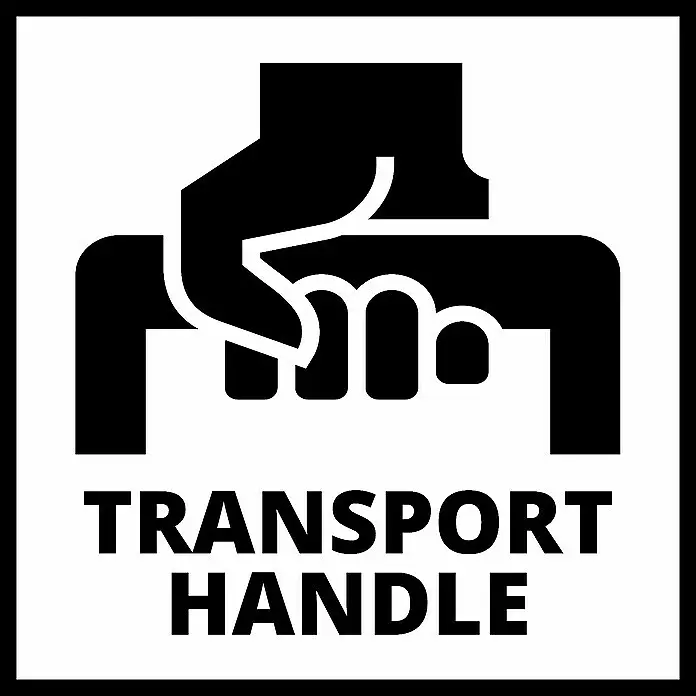 Einhell Power X-Change 18V Schnellladegerät Quattrocharger 4A - Passend für: Einhell Power X-Change Akkus - Schwarz-weißes Symbol einer Hand, die einen Griff hält, mit dem Text „TRANSPORT HANDLE“.