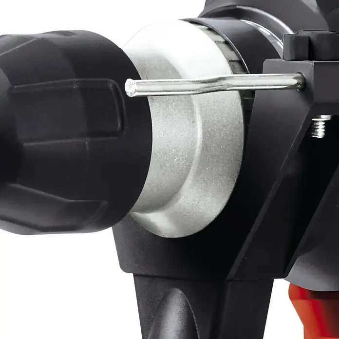 Einhell Kombihammer TC-RH 1600 - 1.600 W, 4 J, SDS-Plus-Aufnahme - Nahaufnahme eines Werkzeugs mit schwarzem Griff, silbernem Ring und einem Metallstift, der durch das Werkzeug verläuft.