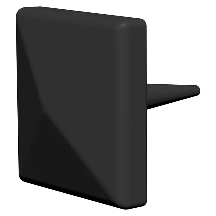 Radex Zierelement - 40 x 40 x 28 mm, Stahl, Schwarz matt - Nahaufnahme eines schwarzen, dreieckigen Reißnagels mit einer quadratischen Basis und einer abgerundeten Form.