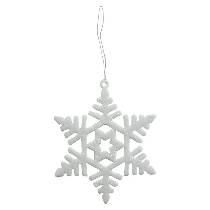 Christbaumschmuck Glitzerstern - Weiß, Kunststoff, Eckig - Funkelnder, weißer Schneeflocken-Weihnachtsschmuck mit glitzerndem Akzent, ideal für festliche Dekorationen und zur Verschönerung des Weihnachtsbaums.