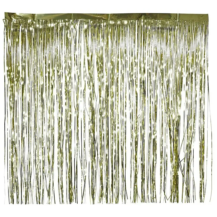 Lametta Glatt - Gold, Länge: 56,5 cm - Ein glänzender Goldfolien-Lametta-Vorhang, ideal als festliche Dekoration für Partys und Veranstaltungen, der jedem Raum einen Hauch von Glamour verleiht.