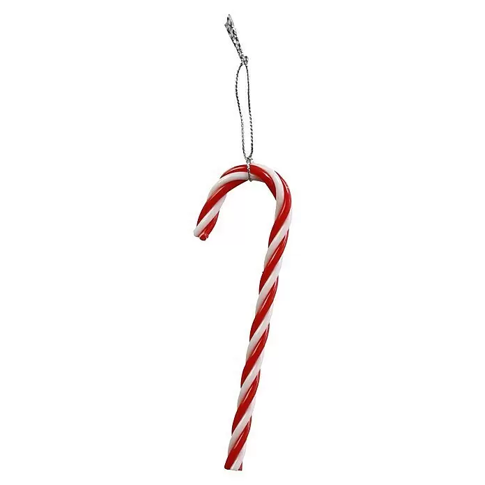 Christbaumschmuck Zuckerstange - Weiß, Rot, Kunststoff, 1 Stk. - Rot-weiß gedrehte Zuckerstange als Ornament mit silberner Aufhängeschlaufe.