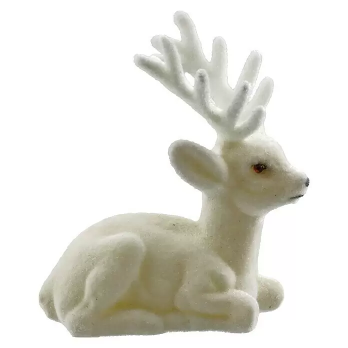 Geroma Dekofigur Weißer Hirsch - L x B x H: 19 x 12,5 x 19 cm, Kunststoff, Hirsch - Weiße beflockte liegende Hirschfigur mit Geweih. Dekoration.