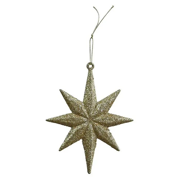 Geroma Christbaumschmuck Glitzerstern - 10 x 10,5 x 20 cm, Champagner-Gold, Kunststoff, 1 Stk. - Glitzernder goldener Stern als Weihnachtsbaumschmuck. Die festliche Dekoration hängt an einem feinen Band und funkelt im Licht.