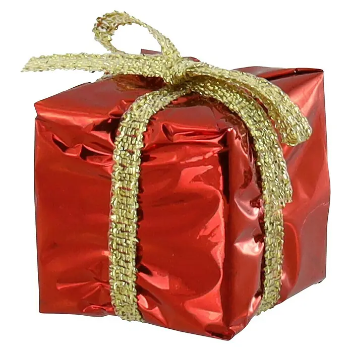 Geroma Christbaumschmuck Geschenke - Rot/Gold, Kunststoff, 9 Stk. - Geschenkverpackung: Ein leuchtend rotes Geschenk, kunstvoll mit einer goldenen Schleife verziert, bereit, Freude zu bereiten.