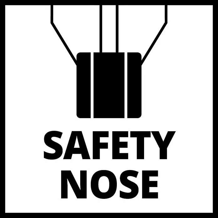 Einhell Professional PXC 18V Grapadora de batería FIXETTO 18/38 S - 18 V, Sin batería - Símbolo de nariz de seguridad: Una ilustración con el texto "SAFETY NOSE" bajo una representación gráfica de una nariz de seguridad.