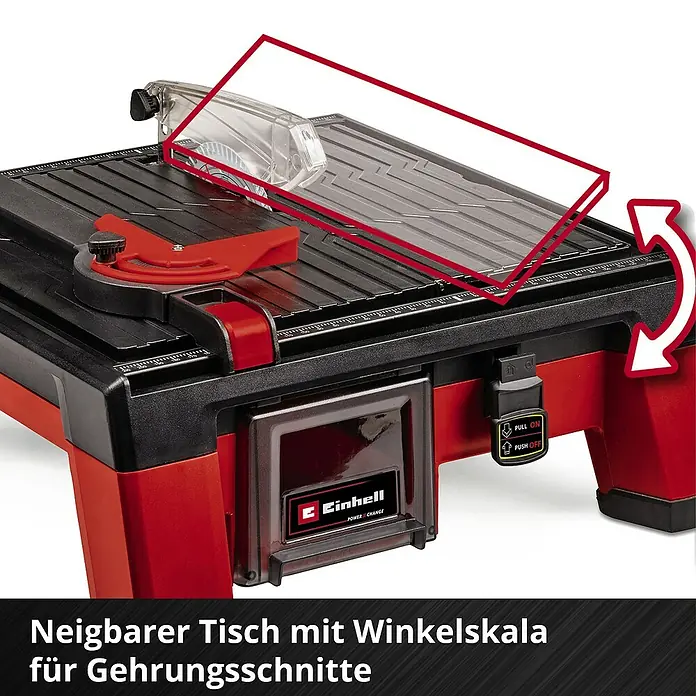 Einhell Power X-Change 18V Akku-Fliesenschneider TE-TC 18/115 - 18 V, Ohne Akku, Schnitttiefe bei 90 °: 24 mm - Einhell Fliesenschneider mit neigbarem Tisch für Gehrungsschnitte, ideal für präzise Arbeiten. Robuste Konstruktion für den Heimwerkerbedarf.