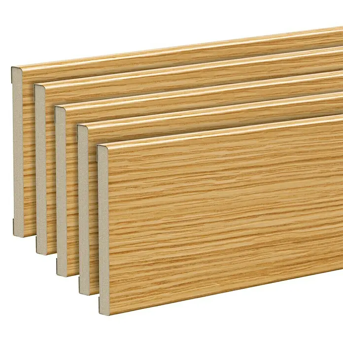 Dimara Tapeta High Roble Pack de 5 uds. - 8 x 220 cm - Una pila de zócalos con acabado de madera clara, perfectos para cualquier habitación. Los bordes redondeados ofrecen un toque elegante.