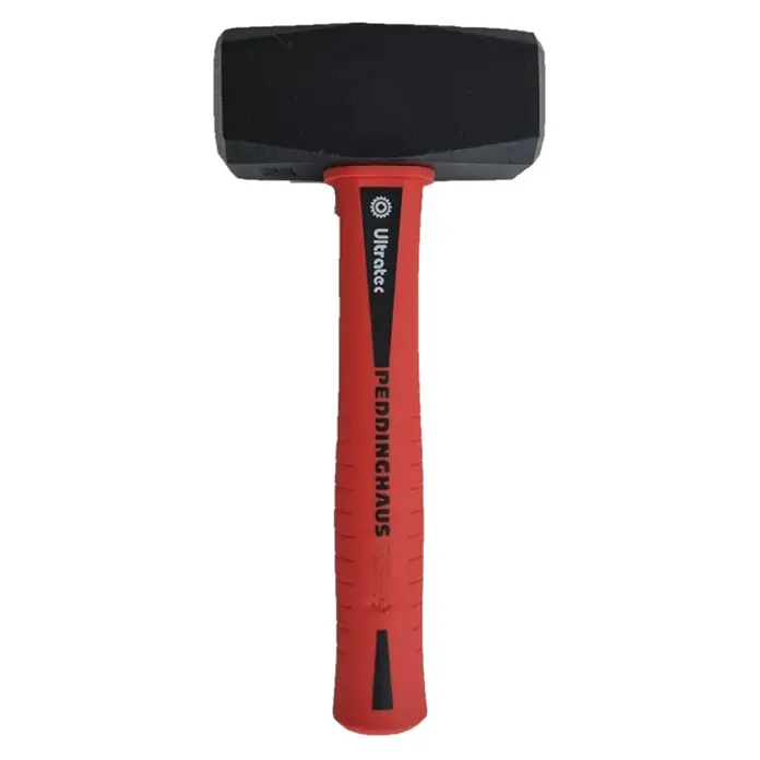 Peddinghaus Fäustel Ultratec - Gewicht Kopf: 2.000 g, Länge Stiel: 265 mm - Der Ultradurtec-Hammer ist ein robustes Werkzeug mit einem schwarzen Kopf und einem roten Griff mit Rippen für einen sicheren Halt.