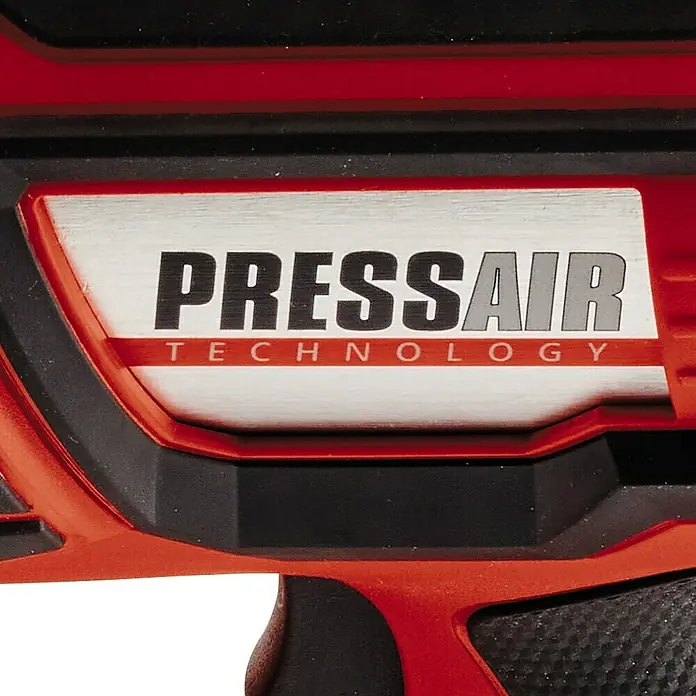Einhell Professional PXC 18V Grapadora de batería FIXETTO 18/38 S - 18 V, Sin batería - Detalle de una herramienta PRESSAIR que muestra el logotipo y los detalles tecnológicos, diseñada para aplicaciones profesionales.