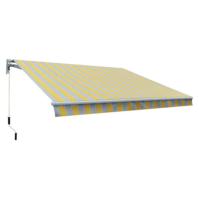 SmartSun Toldo de brazos extensibles Original Kit Poliéster - Amarillo / gris, Ancho: 4 m, Caída: 2,5 m - Toldo a rayas amarillo y gris que proporciona sombra y protección contra el sol.\n