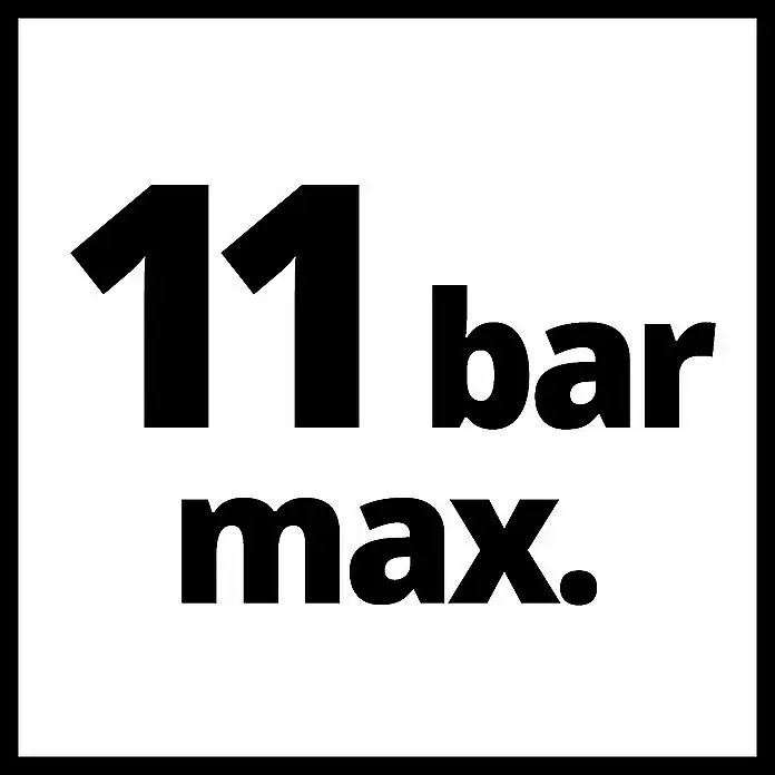 Einhell PXC 18V Compresor de batería CE-CC 18 Li-Solo - 18 V, Sin batería, 11 bar - Letrero negro con texto "11 bar max.", indicando una presión máxima de 11 bar.