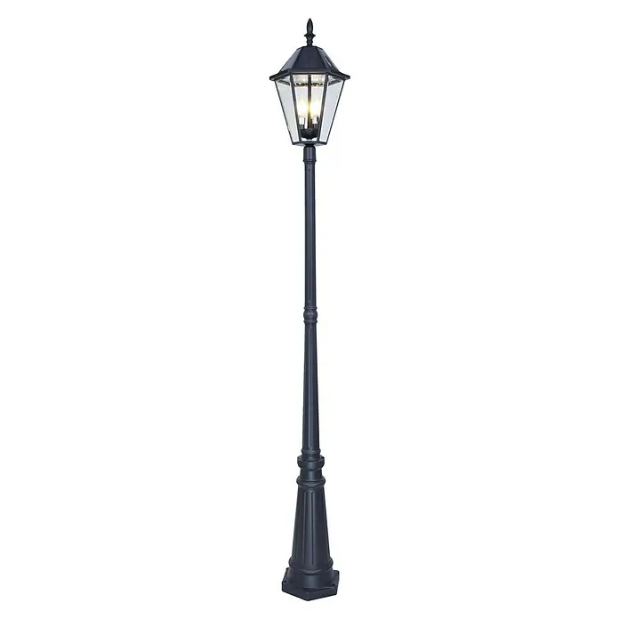 Lutec Farola solar LED London - 6 W, Color del marco: Negro, 31 x 31 x 227 cm, Con bombillas - Una elegante farola negra que combina diseño clásico con iluminación moderna. Perfecto para áreas exteriores con estilo.