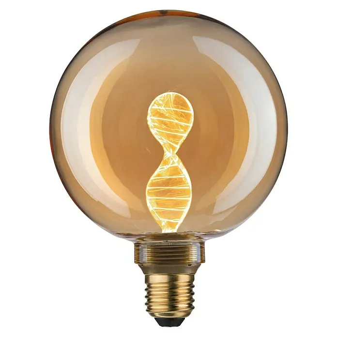 Paulmann Inner Glow LED-Lampe Vintage Globe-Form E27 - E27, Dimmbarkeit: Nicht Dimmbar, Warmweiß, 180 lm, Farbe: Gold - Nahaufnahme einer dekorativen Edison-Glühbirne mit spiralförmigem Glühfaden und warmem Licht.