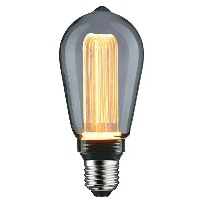 Paulmann Inner Glow LED-Lampe Vintage Glühlampenform E27 - E27, Nicht Dimmbar, Warmweiß, 80 lm, Tropfen, Farbe: Smoky - Dieses Bild zeigt eine dekorative Edison-Glühbirne mit einem grauen Glas und einem Filament im Vintage-Stil, die eine warme, einladende Atmosphäre schafft.