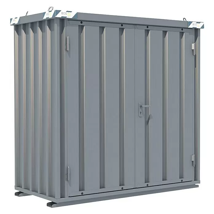 BOS Best of Steel Schnellbaucontainer SC3000+1X2-SZ - 1 x 2,1 x 2,1 m, Stahl, Doppeltür - Robuster grauer Metalllagerbehälter mit Wellwänden und Doppeltüren.