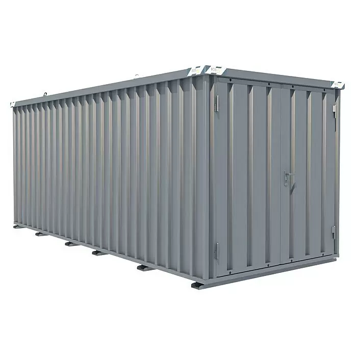 BOS Best of Steel Schnellbaucontainer SC3000+5X2-SZ - 5 x 2,1 x 2,1 m, Stahl, Doppeltür - Grauer Wellblech-Lagercontainer mit einer Seitentür.