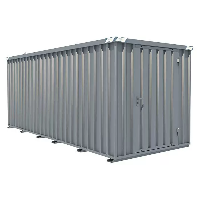 BOS Best of Steel Schnellbaucontainer SC3000+5X2-SE - 5 x 2,1 x 2,1 m, Stahl, Einzeltür - Grauer Wellblech-Lagercontainer mit Seitentür und Hebeösen.