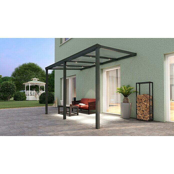 Gardendreams Terrassenüberdachung Easy Edition LED (B x T: 400 x 250 cm, Anthrazitgrau, Polycarbonat, Klar) | BAUHAUS