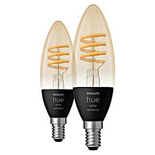 Philips Hue LED-Lampe Filament Classic White Ambiance (E14, 350 lm, Einstellbare Farbtemperatur, 2 Stk.)