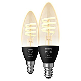 Philips Hue LED-Lampe Filament Classic White Ambiance (E14, 350 lm, Einstellbare Farbtemperatur, 2 Stk.)