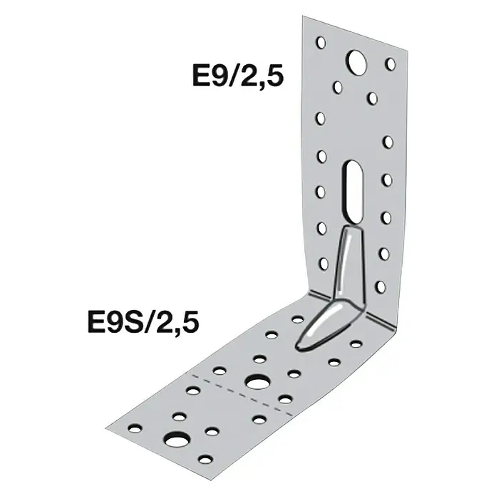 Simpson Strong-Tie Winkelverbinder E9/2.5 - L x B x H: 154 x 152,5 x 65 mm, Ungleichschenklig - Winkelverbinder E9/2,5 und E9S/2,5 für Holzkonstruktionen mit zahlreichen Löchern für eine stabile Verbindung.