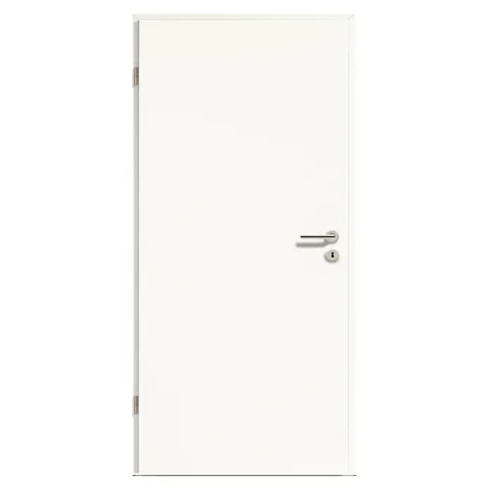 GetaDoor Laminit Zimmertür GL 223985 x 1.985 mm, DIN Anschlag: Links, Weiß seidenmatt, Röhrenspan - Eine moderne, weiße Tür mit einem eleganten Türgriff und einem minimalistischen Design, ideal für jedes zeitgemäße Interieur.