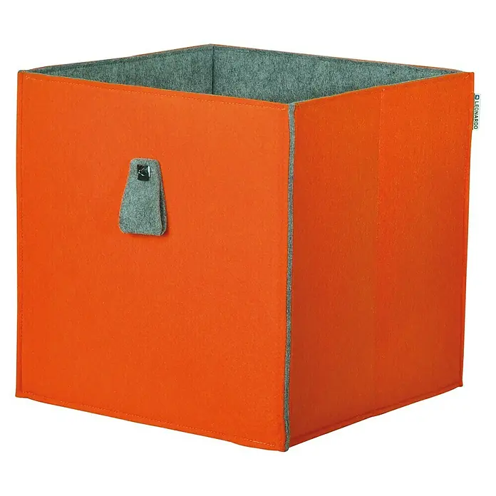 Phönix Atlanta Aufbewahrungsbox - L x B x H: 34 x 34 x 34 cm, Textil, Orange/Grau - Kubischer orangefarbener Filz-Aufbewahrungskorb mit grauem Innenfutter und Griff. Ideal für die Organisation von Spielzeug, Kleidung oder Büromaterialien.