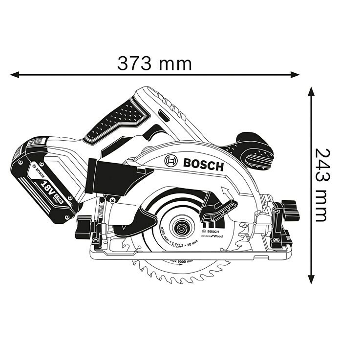 Bosch Professional Akku-Handkreissäge GKS 18V-57 G L-Boxx (18 V, 2 Akkus, 4 Ah, Leerlaufdrehzahl: 3.400 U/min)