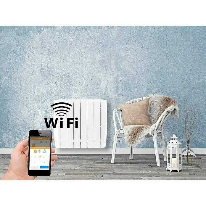 HJM Emisor térmico Optima WiFi - 1.500 W, Blanco, 9,5 x 87,5 x 58 cm, Cerámico - Radiador inteligente con control Wi-Fi y app móvil para regular la temperatura y un hogar confortable.