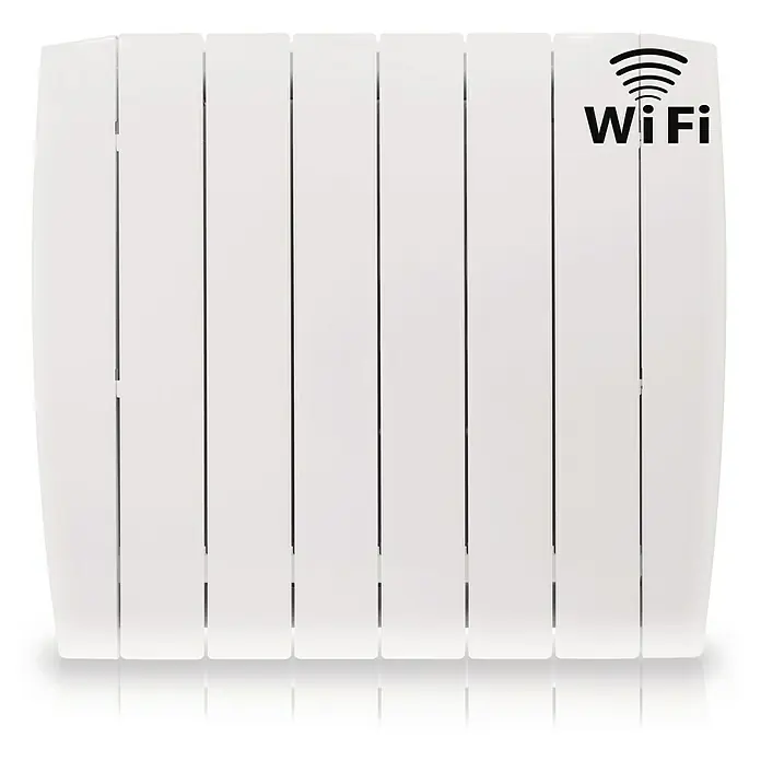 HJM Emisor térmico Optima WiFi - 1.000 W, Blanco, 9,5 x 63,5 x 58 cm, Cerámico - Radiador blanco inteligente con módulo Wi-Fi integrado para controlar y monitorizar la temperatura ambiente.