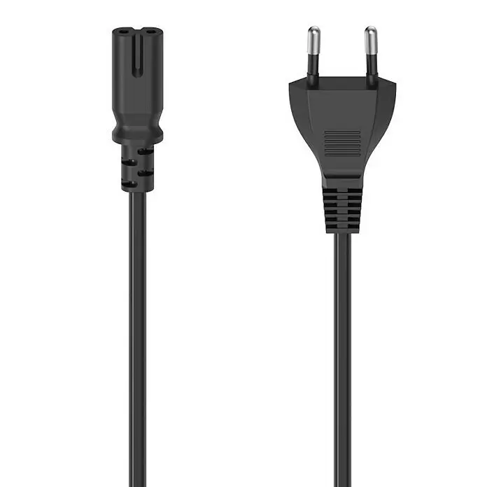 Hama Netzkabel - Weiß/Schwarz, Länge: 2,5 m, Eurostecker - Schwarzes Stromkabel mit C7-Stecker und Eurostecker.