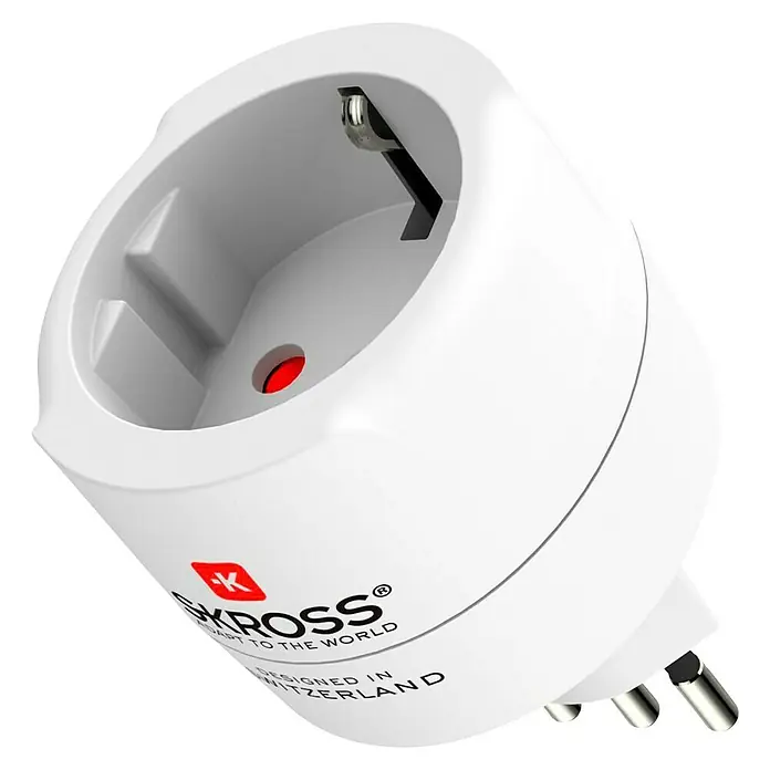 Skross Reiseadapter Europe to Switzerland/Italy/Brazil - Netzsteckertyp Reiseadapter: Typ L (CEI 23-50), Weiß - Weißer SKROSS-Reiseadapter für Schweizer Stecker, kompakt und ideal für internationale Reisen. Hochwertiges Produkt, entworfen in der Schweiz.