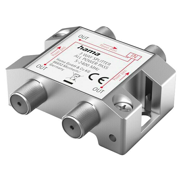 Hama 3-fach Verteiler SAT (75 Ω, Vollgeschirmt, 5 MHz - 2.400 MHz) | BAUHAUS