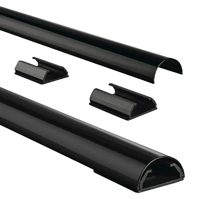 Hama Kabelkanal - 1,1 m x 33 mm x 18 mm, Schwarz - Schwarze Kabelkanäle mit Zubehör zur einfachen und ordentlichen Kabelverlegung im Innenbereich.