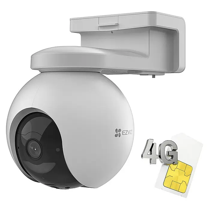 EZVIZ Cámara de vigilancia EB8 4G 2K - Blanco, Ángulo de detección: 100 °, Alcance de detección: 15 m - Imagen de una cámara de seguridad EZVIZ con soporte para tarjeta SIM 4G para soluciones de vigilancia flexibles.\n