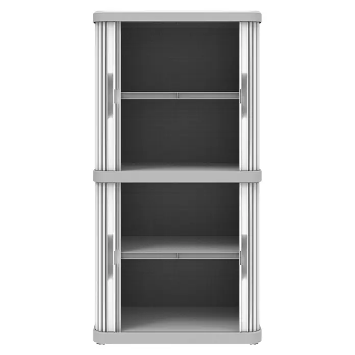 Terry Kunststoff-Mehrzweckschrank Rolling Space Modular - L x B x H: 36 x 59 x 115 cm - Silberfarbener Büroschrank mit Rolltüren und drei Einlegeböden zur Aufbewahrung von Akten, Dokumenten und Büromaterialien.