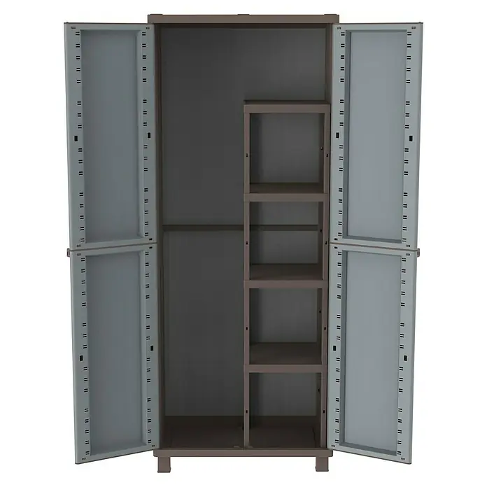 Terry Ratán Kunststoff-Mehrzweckschrank J Rattan 368 - L x B x H: 37,5 x 68 x 170 cm - Offener grauer Kunststoffschrank mit Einlegeböden und Fächern zur Aufbewahrung von Gegenständen.