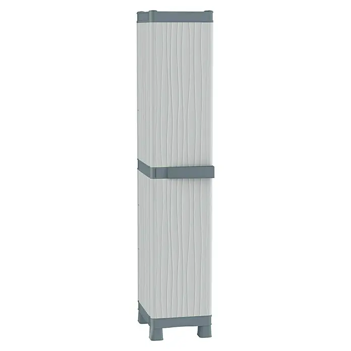 Terry Kunststoffschrank Wave Base 2350L x B x H: 35 x 43,8 x 181,8 cm - Grauer, schmaler und hoher Aufbewahrungsschrank mit einer Bandumfassung in der Mitte, der für zusätzlichen Halt sorgt.