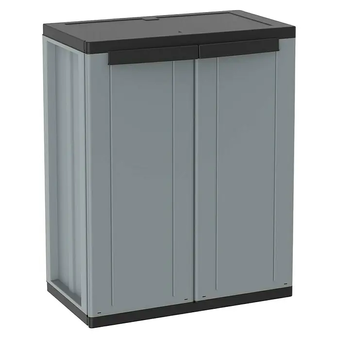 Terry JLine Kunststoff-Mehrzweckschrank J Line 68 - L x B x H: 37,5 x 68 x 85 cm - Grauer Kunststoff-Gartenschrank mit schwarzen Akzenten, ideal für die Aufbewahrung im Außenbereich.