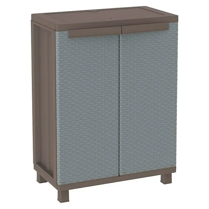 Terry Ratán Kunststoff-Mehrzweckschrank J Rattan 68 - L x B x H: 37,5 x 68 x 91,5 cm - Ein robuster Outdoor-Schrank in Braun und Grau, ideal zur Aufbewahrung von Gartengeräten und Zubehör. Er bietet wetterfesten Stauraum.