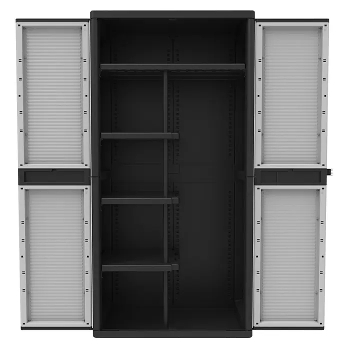 Terry Kunststoff-Mehrzweckschrank Jumbo 3900 QBlack - L x B x H: 53,7 x 89,7 x 180 cm - Ein offener, geräumiger Kleiderschrank mit Regalen und Stange bietet viel Stauraum.