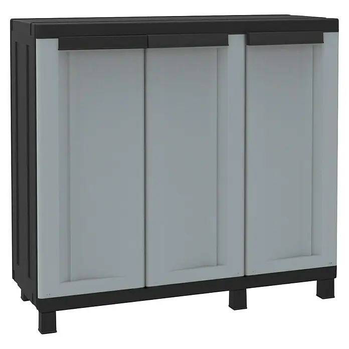 Terry Armario multiusos de plástico  Twist - L x An x Al: 39 x 102 x 91,5 cm - Armario simple de plástico gris y negro con tres puertas. Perfecto para guardar y organizar diversos artículos.